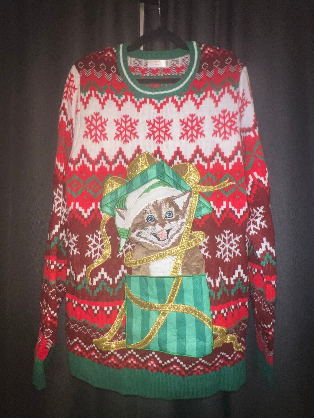 Ugly Christmas Sweater Xmas Size Large Cat